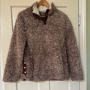 Cozy Brown Teddy Jacket Fuzzy Snap Up Sweater with Removable Hood
